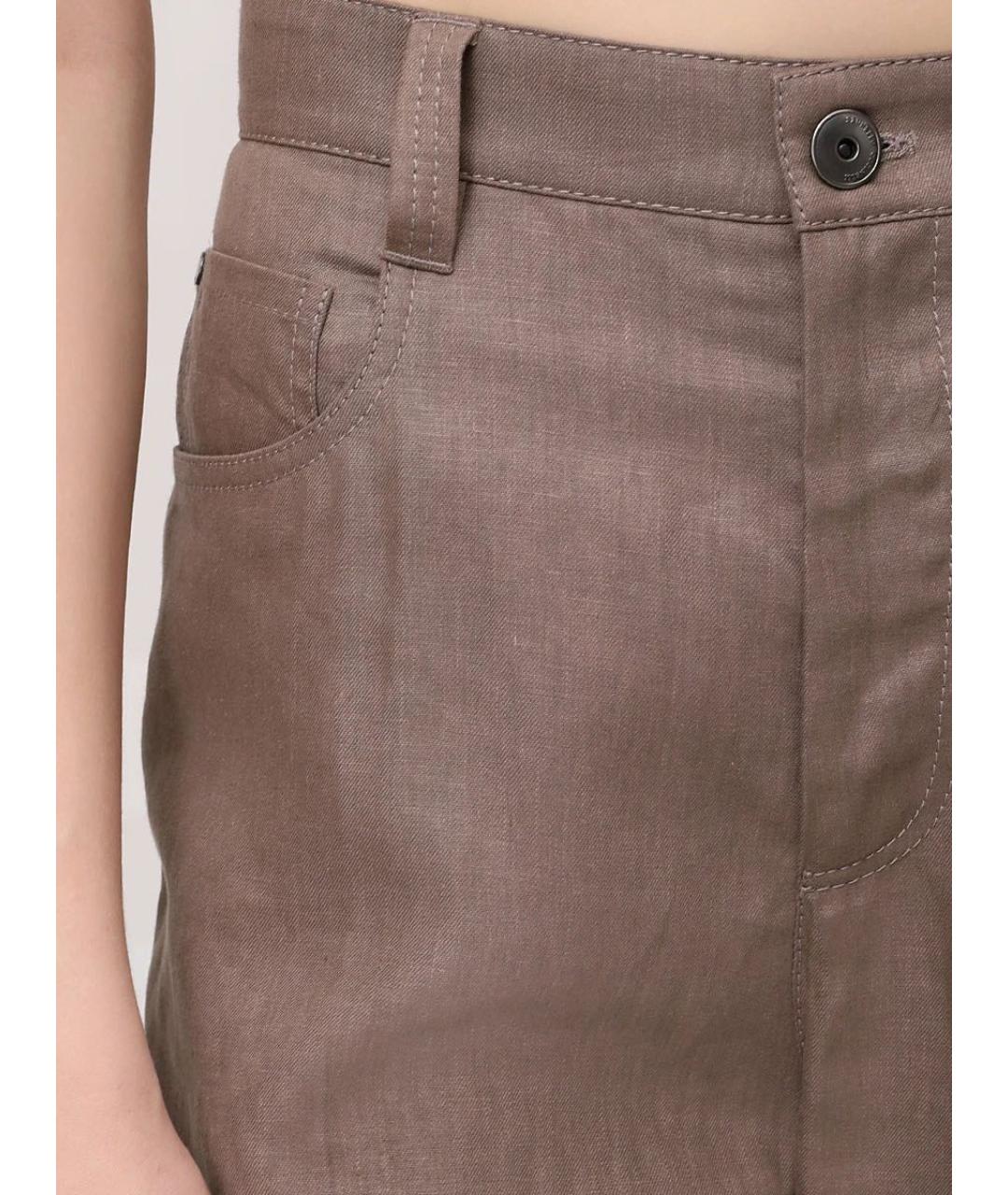 BRUNELLO CUCINELLI Коричневые льняные брюки широкие, фото 5