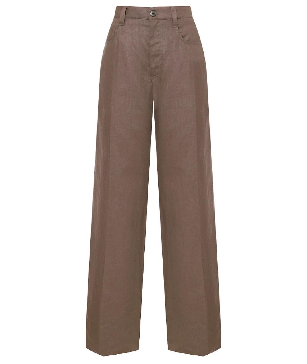 BRUNELLO CUCINELLI Коричневые льняные брюки широкие, фото 1