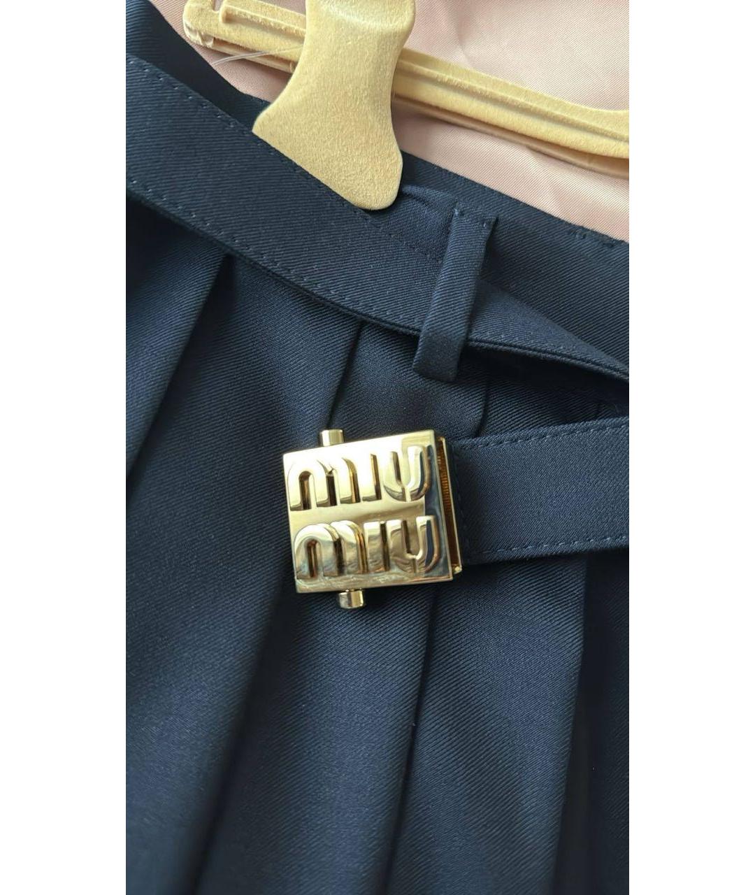 MIU MIU Темно-синяя шерстяная юбка мини, фото 2