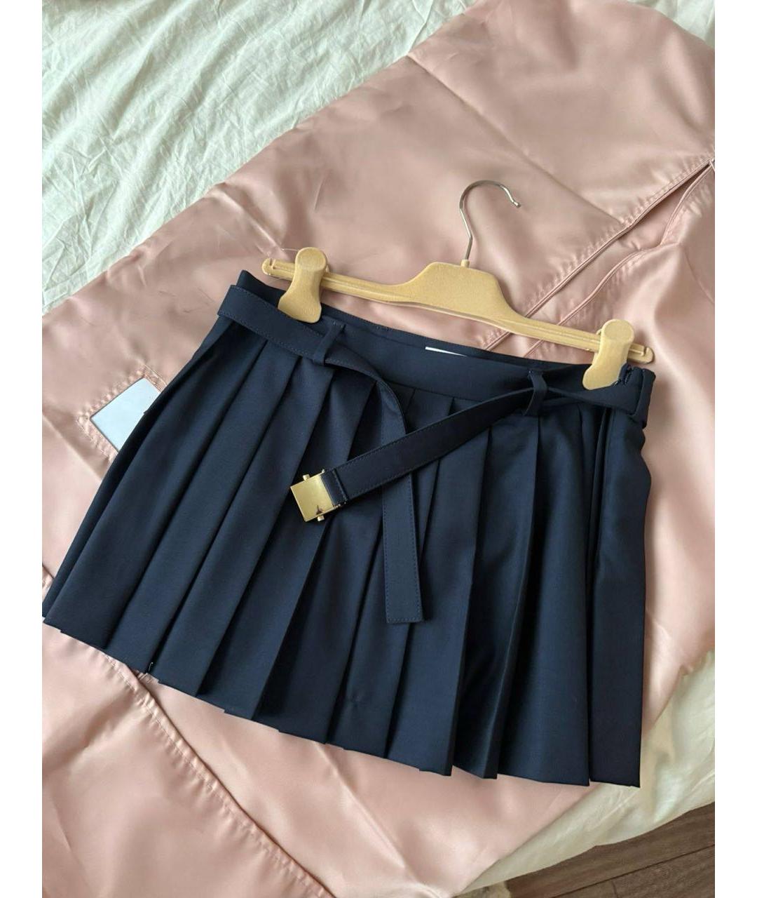 MIU MIU Темно-синяя шерстяная юбка мини, фото 5