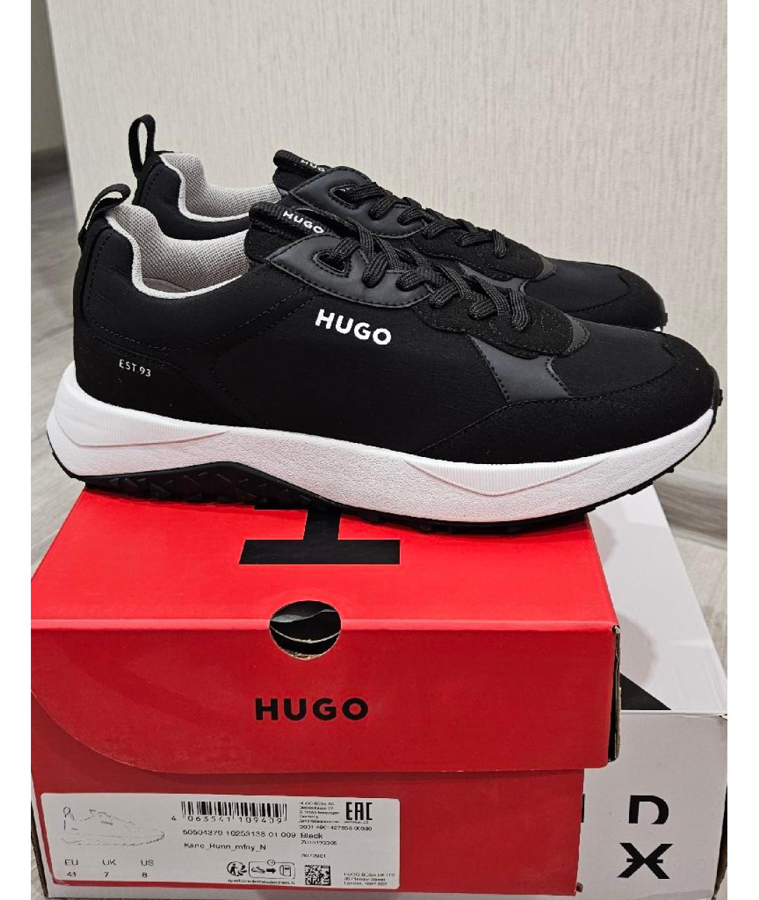 HUGO Черные текстильные низкие кроссовки / кеды, фото 6