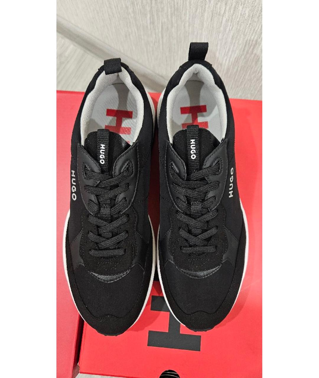 HUGO Черные текстильные низкие кроссовки / кеды, фото 3
