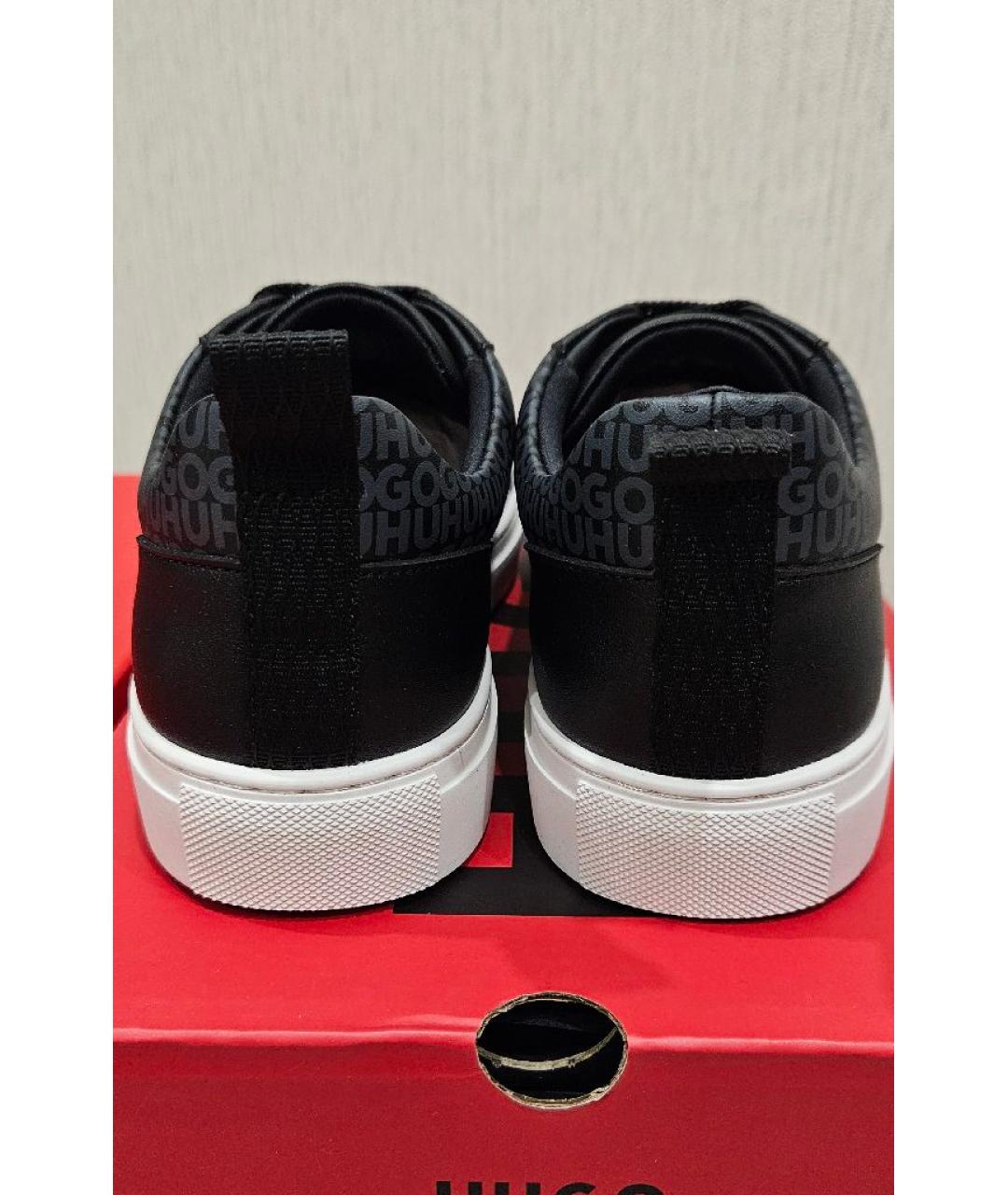 HUGO Черные низкие кроссовки / кеды из искусственной кожи, фото 4