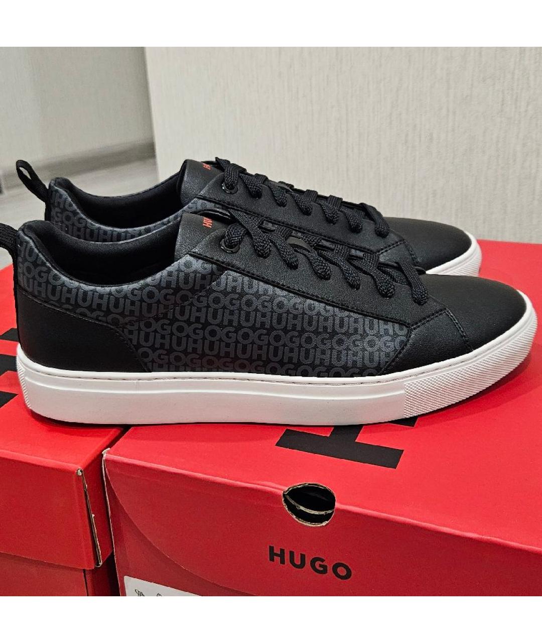 HUGO Черные низкие кроссовки / кеды из искусственной кожи, фото 6
