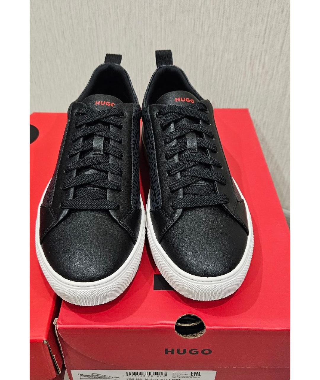 HUGO Черные низкие кроссовки / кеды из искусственной кожи, фото 2