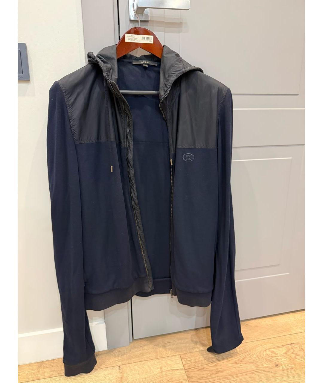GUCCI Темно-синяя хлопко-эластановая спортивная куртка, фото 7