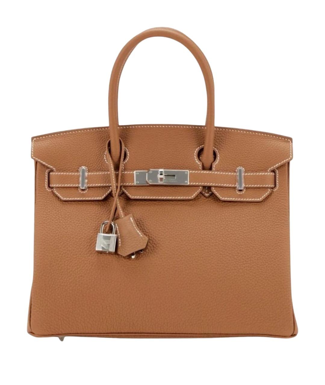 HERMES Коричневая кожаная сумка с короткими ручками, фото 1