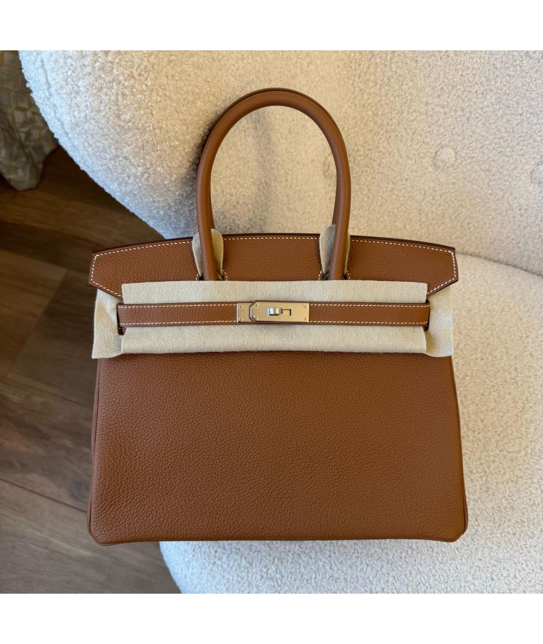 HERMES Коричневая кожаная сумка с короткими ручками, фото 2