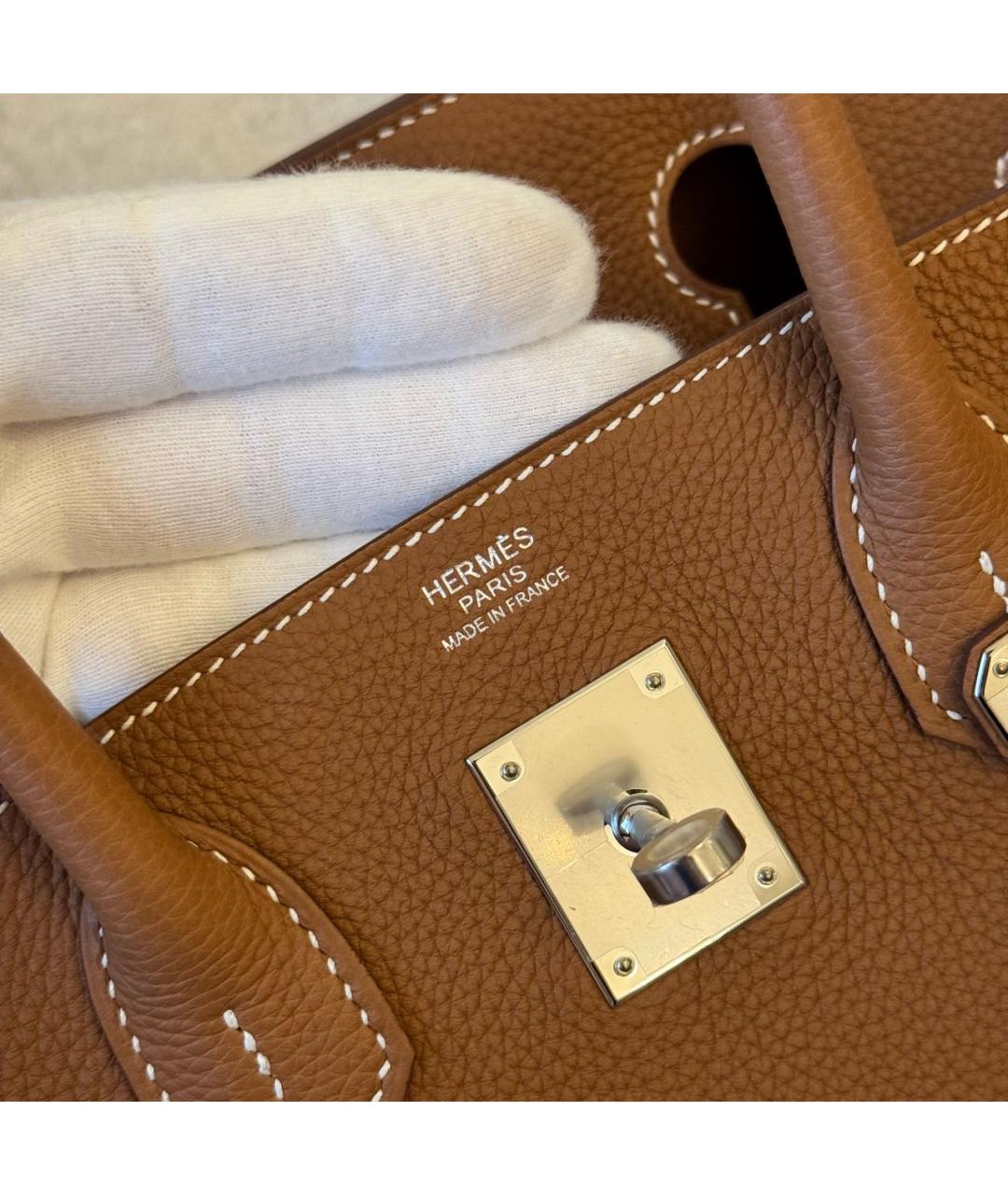 HERMES Коричневая кожаная сумка с короткими ручками, фото 6