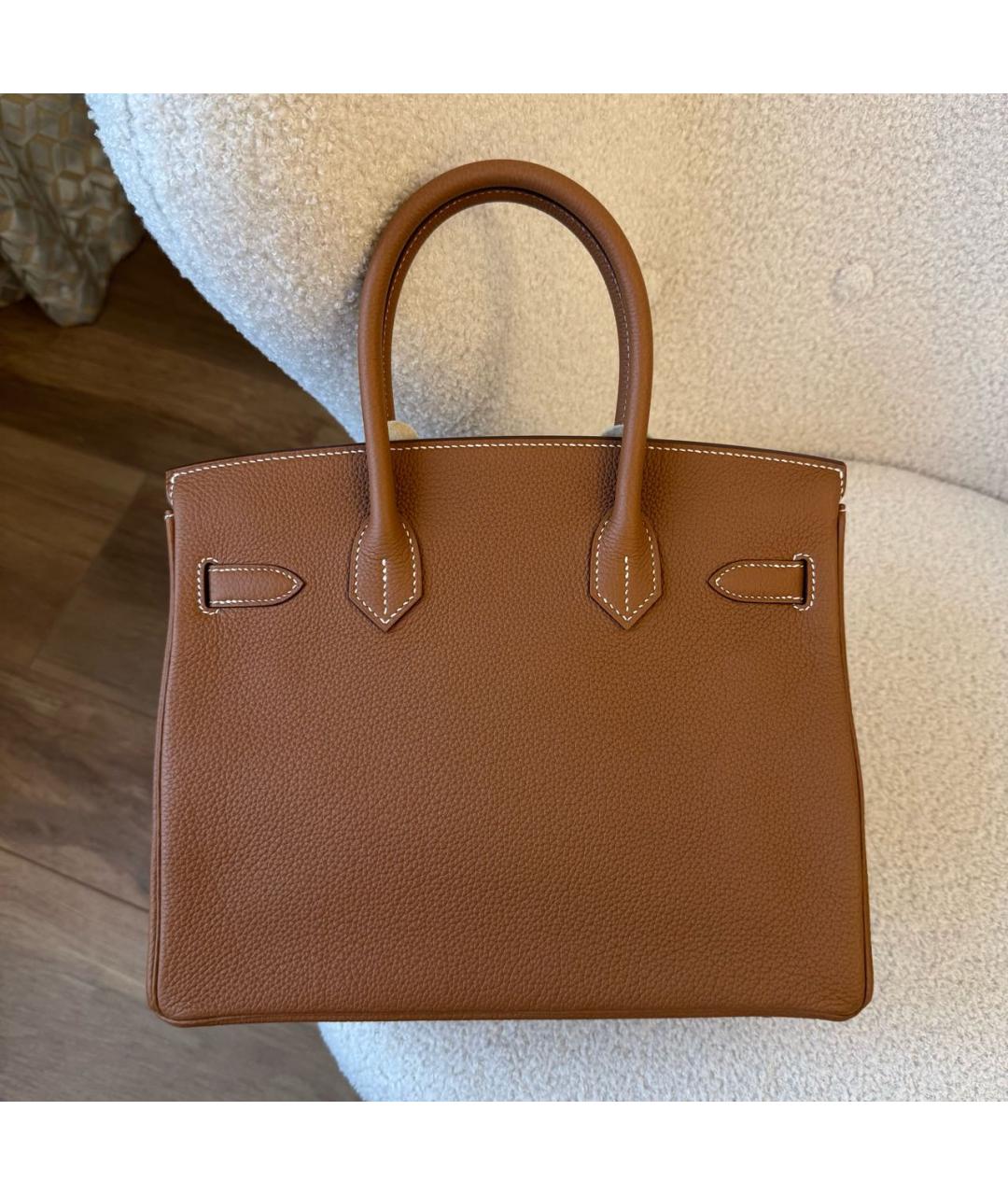 HERMES Коричневая кожаная сумка с короткими ручками, фото 3