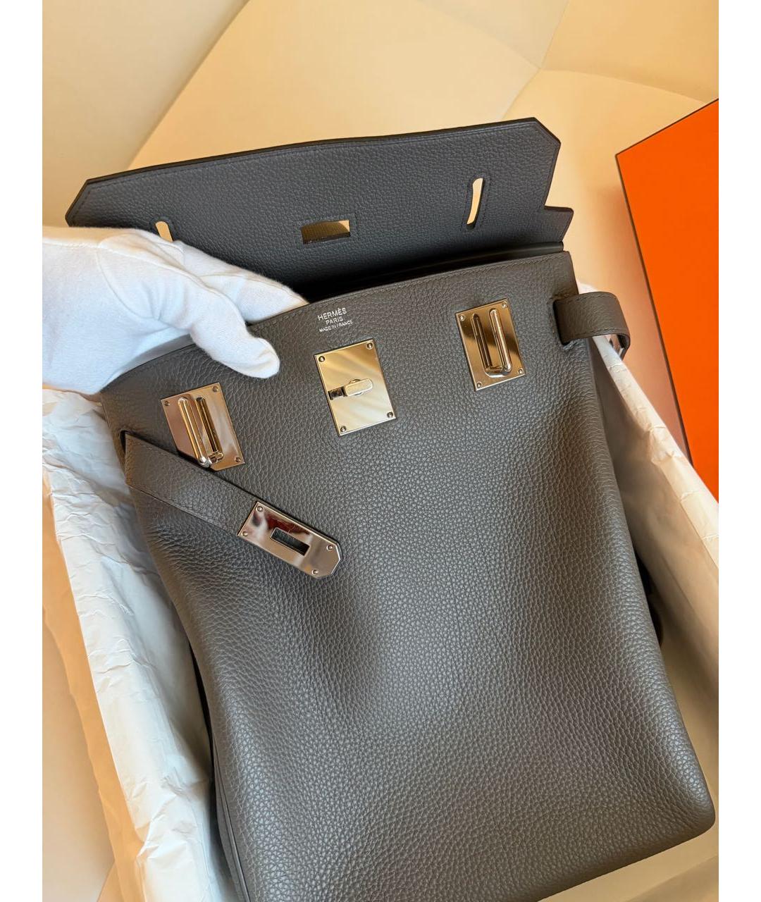 HERMES Серая кожаная сумка на плечо, фото 7