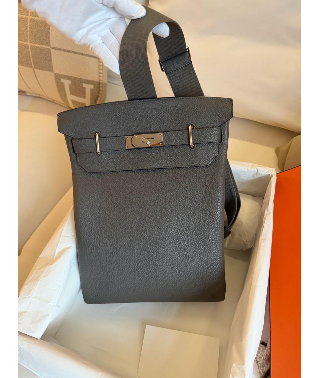 HERMES Серая кожаная сумка на плечо, фото 3