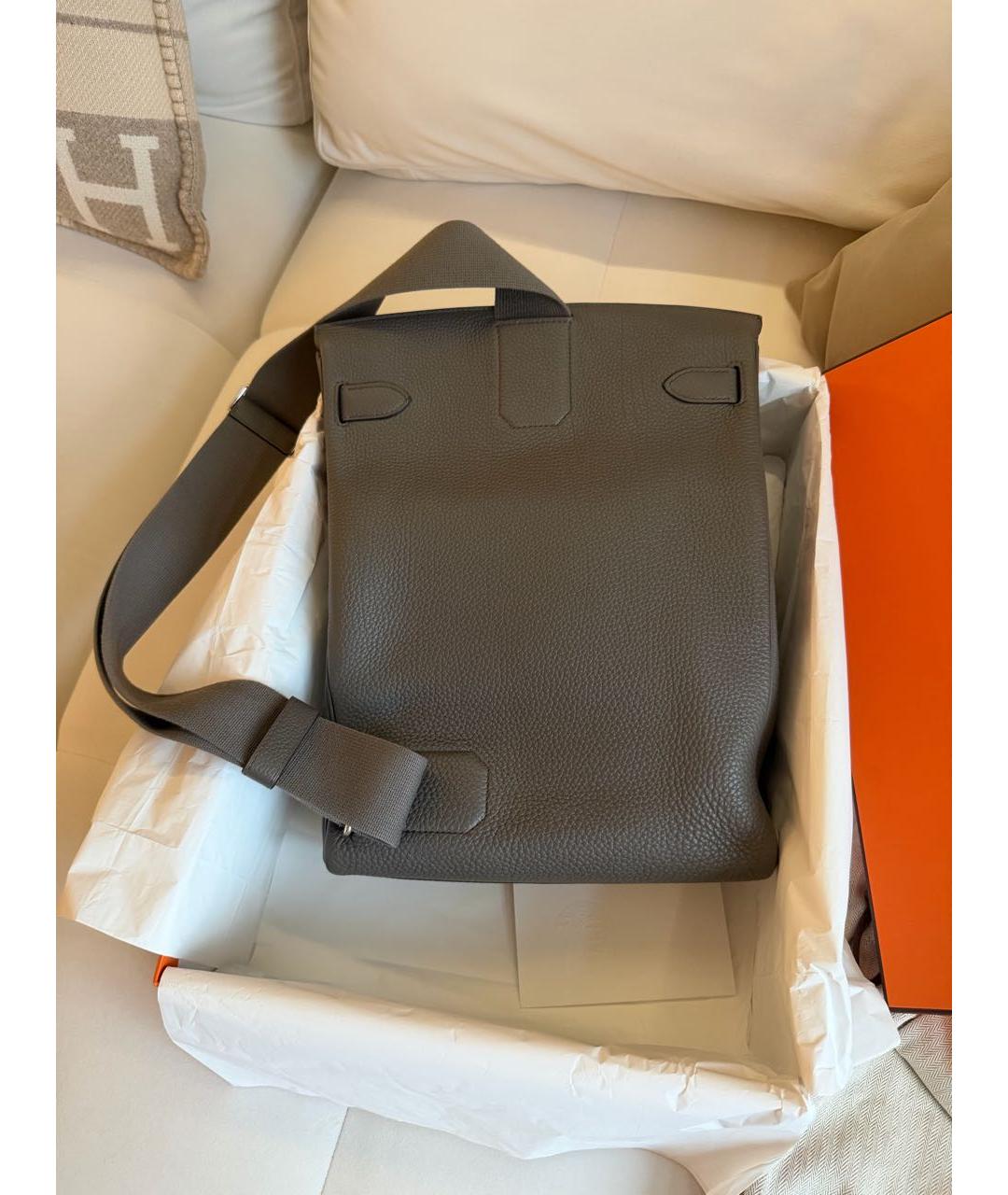 HERMES Серая кожаная сумка на плечо, фото 4