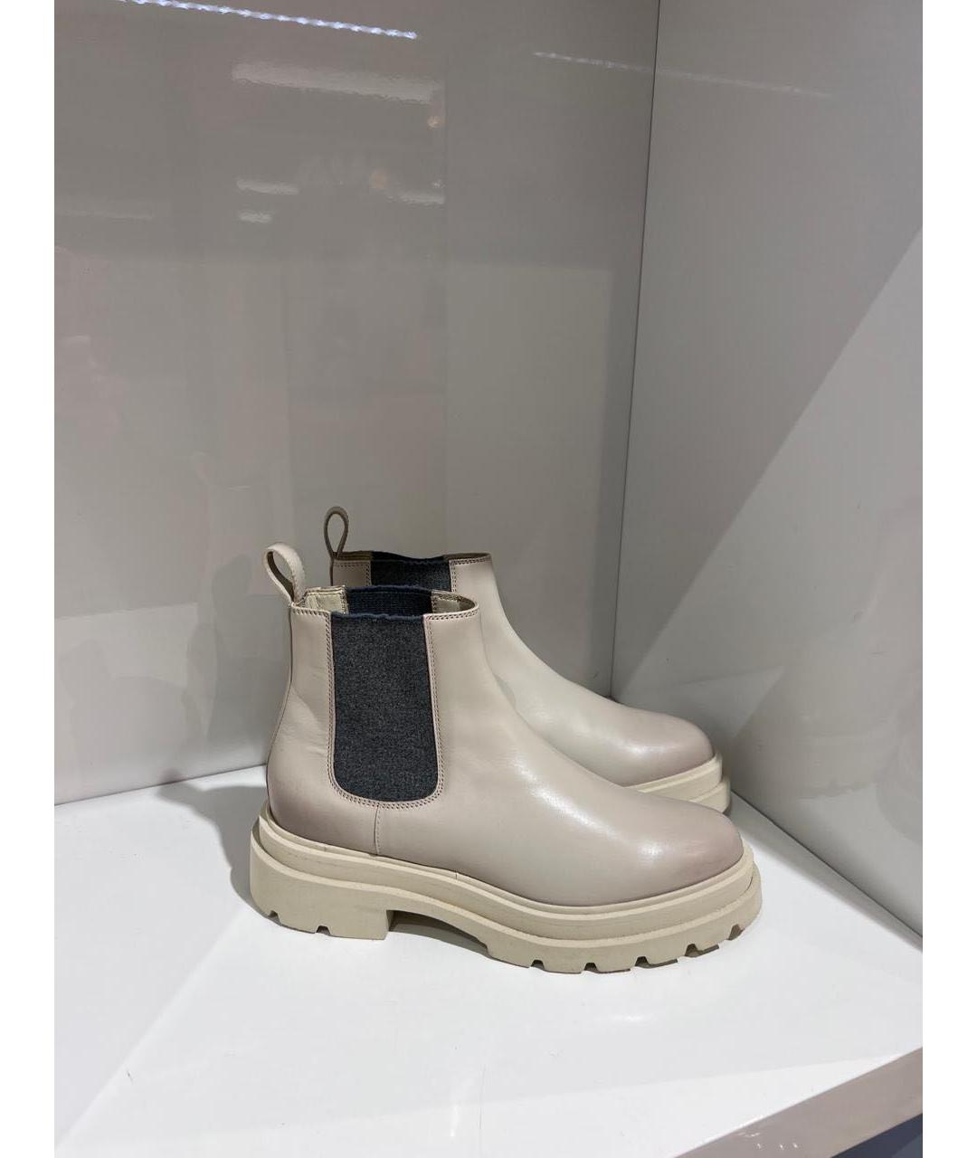 SANTONI Бежевые кожаные ботинки, фото 3