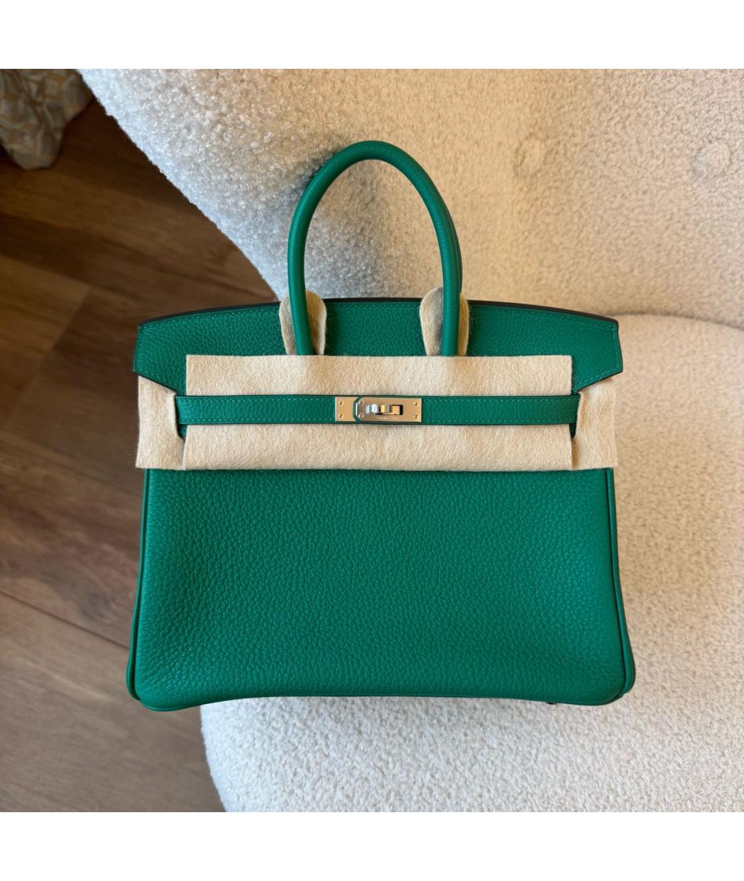 HERMES Зеленая кожаная сумка с короткими ручками, фото 2