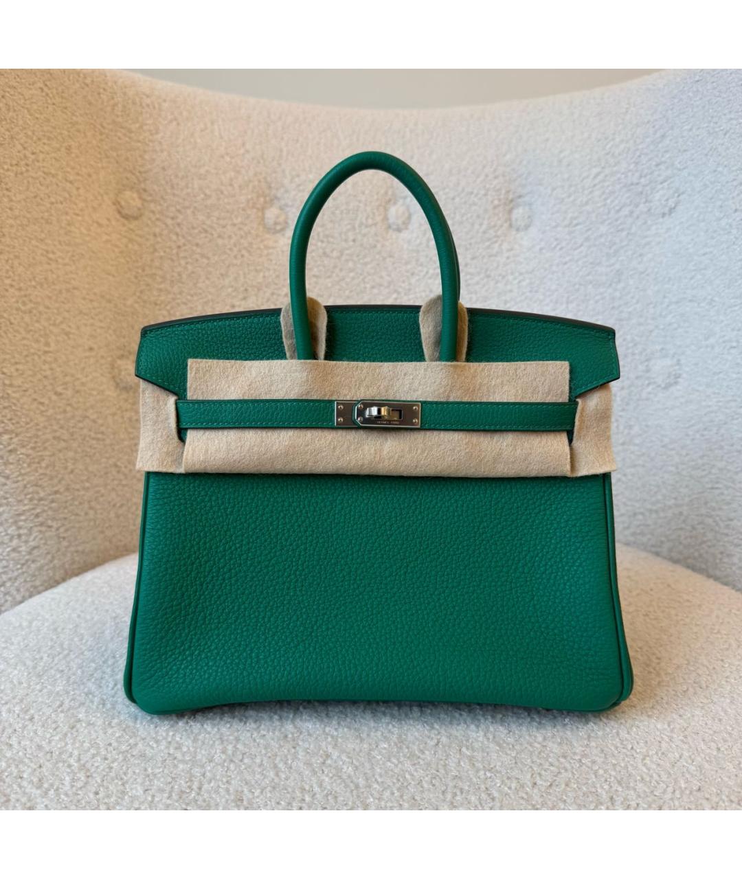 HERMES Зеленая кожаная сумка с короткими ручками, фото 4