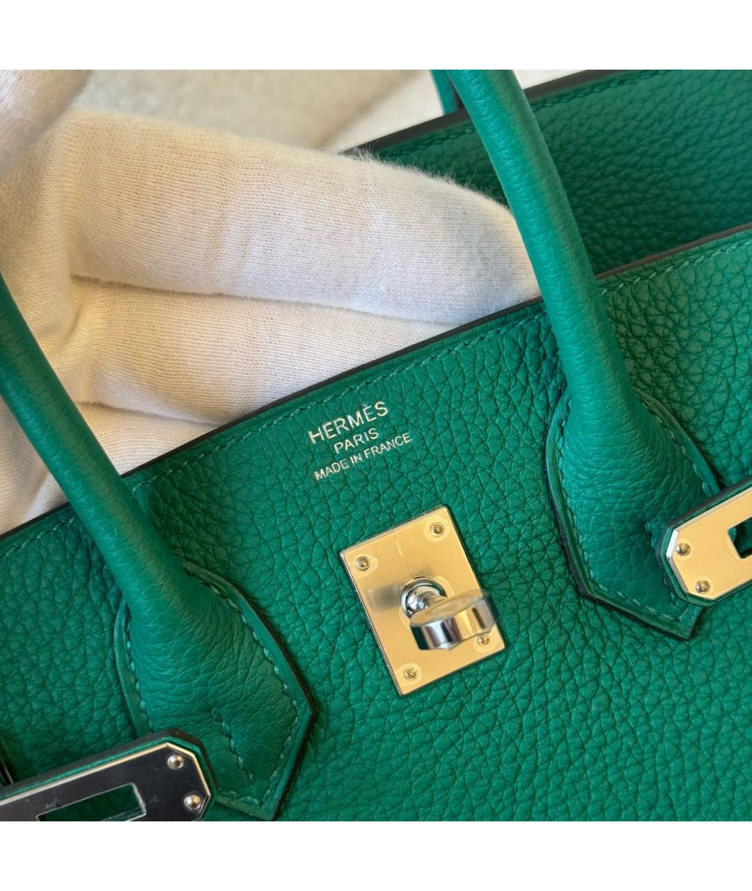 HERMES Зеленая кожаная сумка с короткими ручками, фото 5