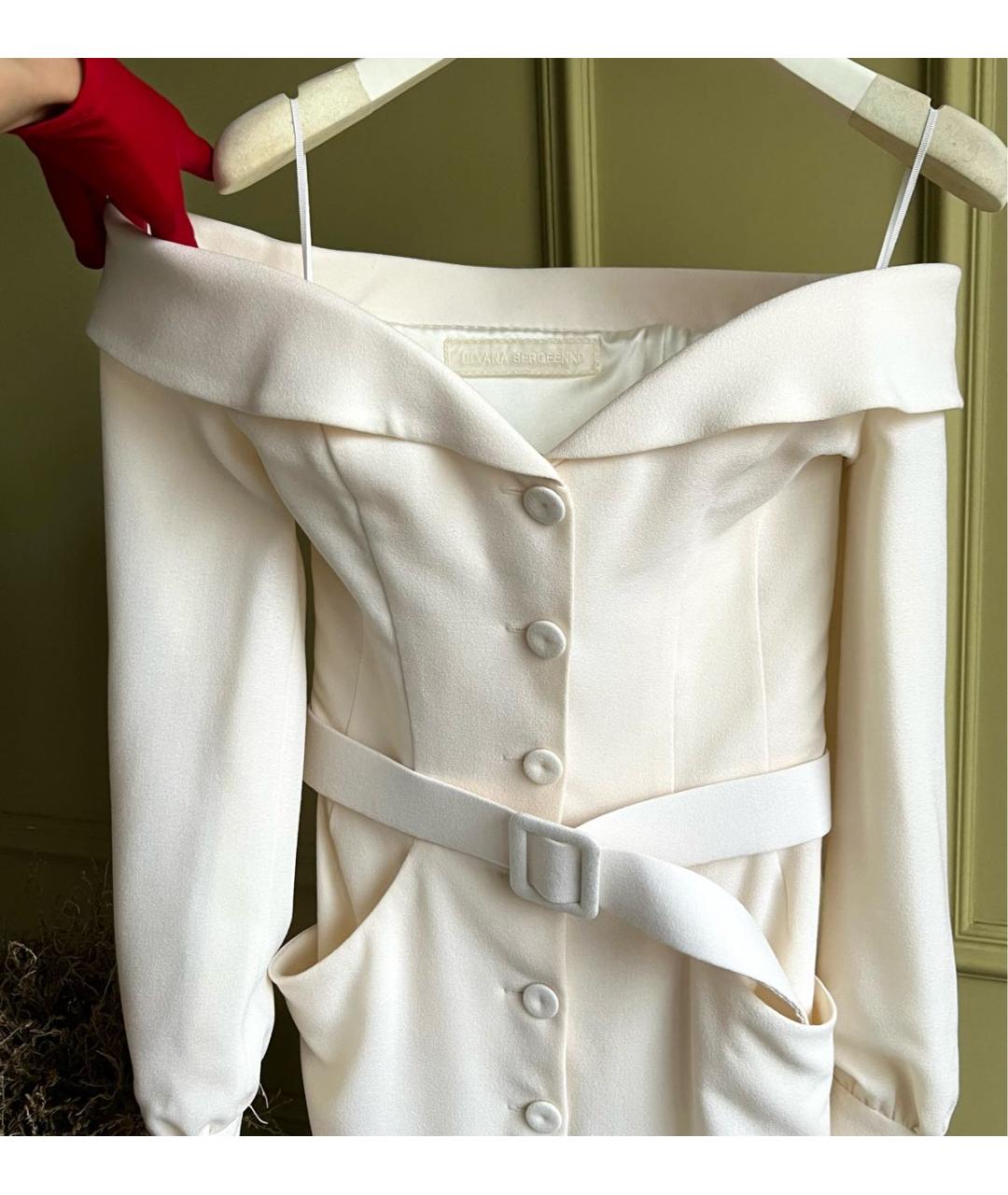 ULYANA SERGEENKO Белое шерстяное коктейльное платье, фото 3