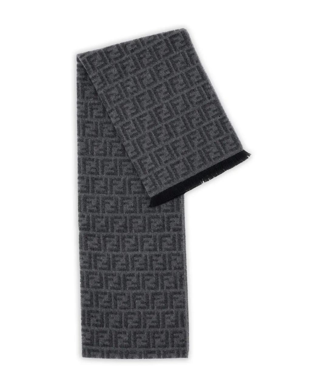 FENDI Серый шерстяной шарф, фото 1