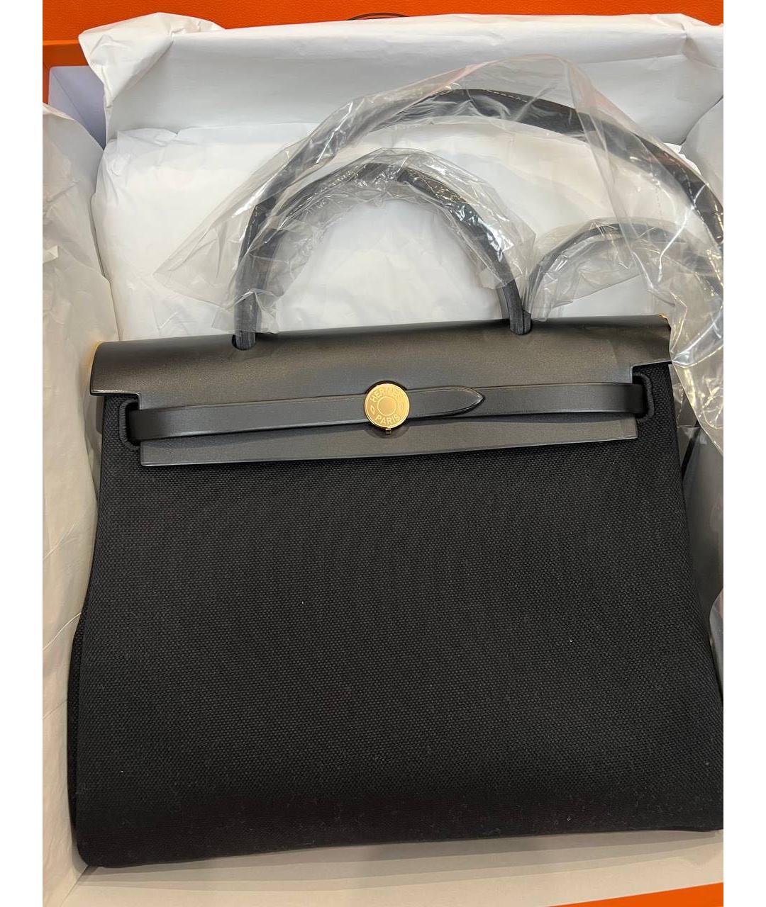 HERMES Черная тканевая сумка с короткими ручками, фото 3