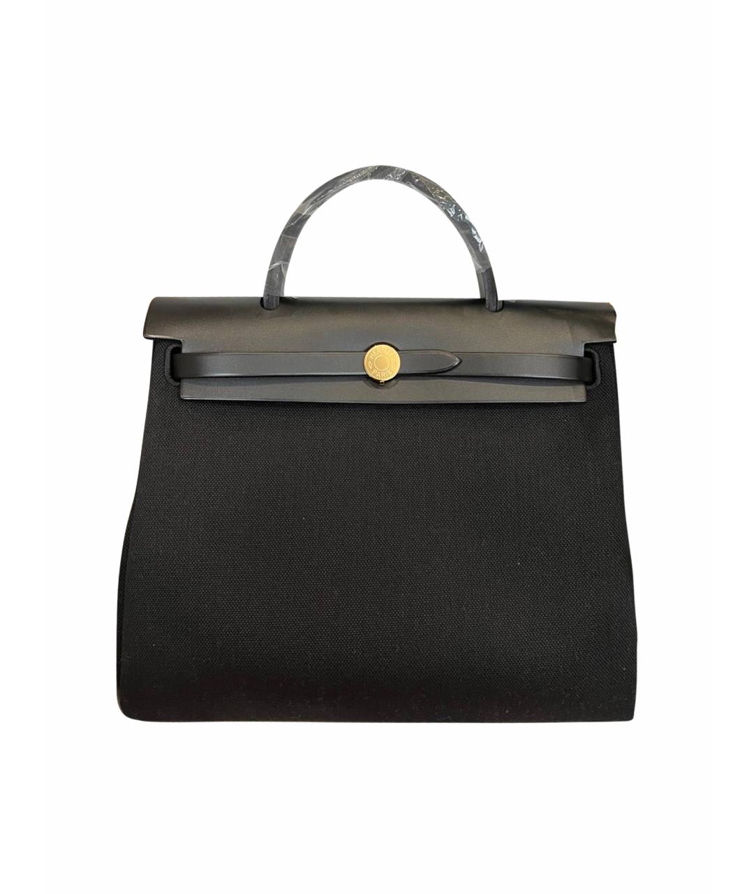 HERMES Черная тканевая сумка с короткими ручками, фото 1