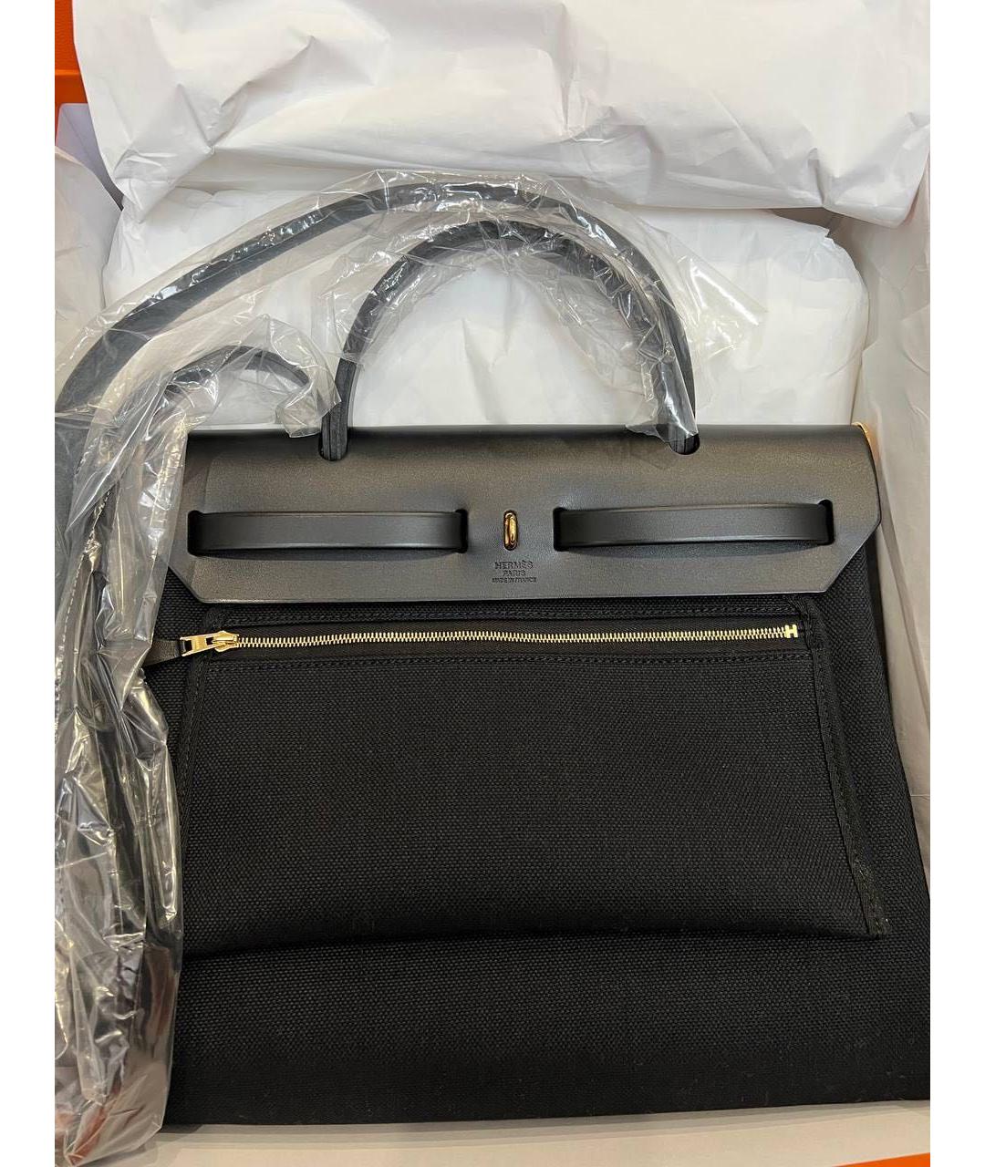 HERMES Черная тканевая сумка с короткими ручками, фото 2