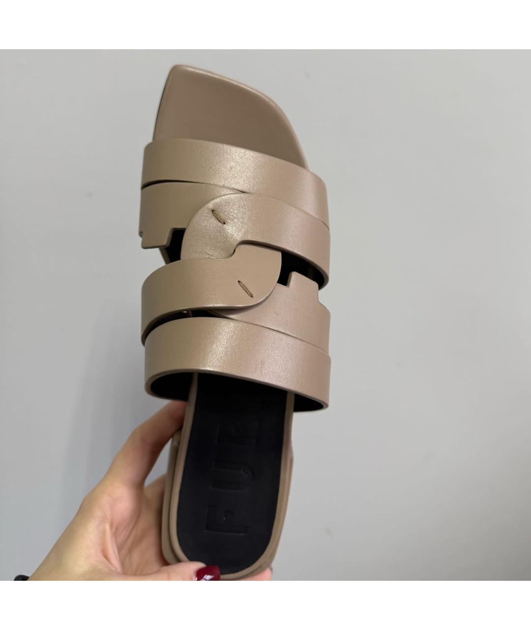 FURLA Бежевые кожаные шлепанцы, фото 5