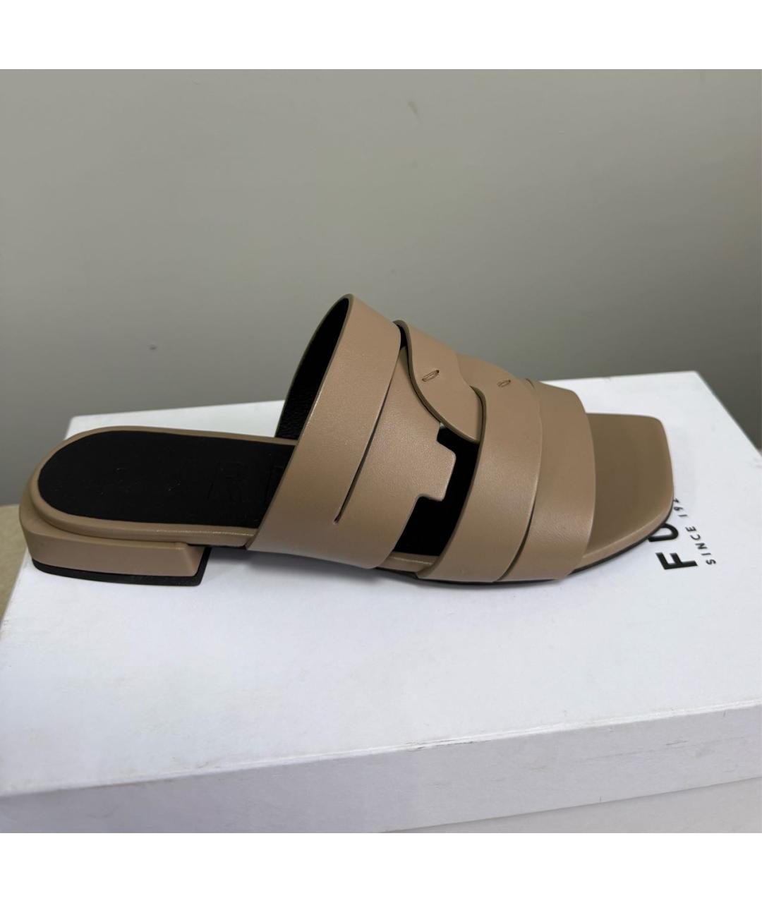 FURLA Бежевые кожаные шлепанцы, фото 4