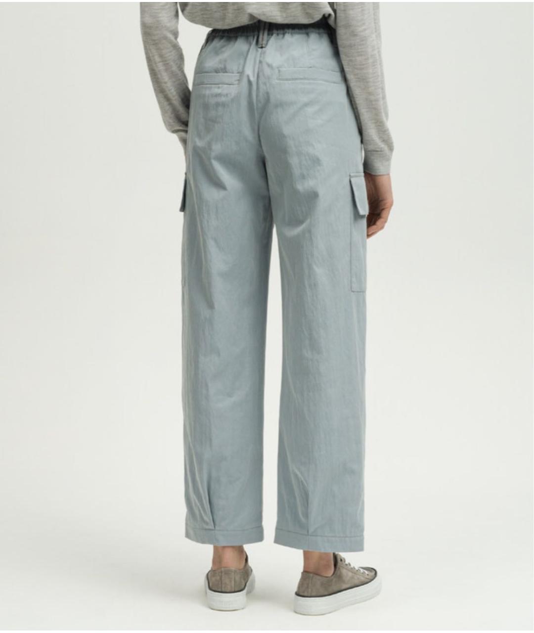 BRUNELLO CUCINELLI Голубые хлопковые прямые брюки, фото 4