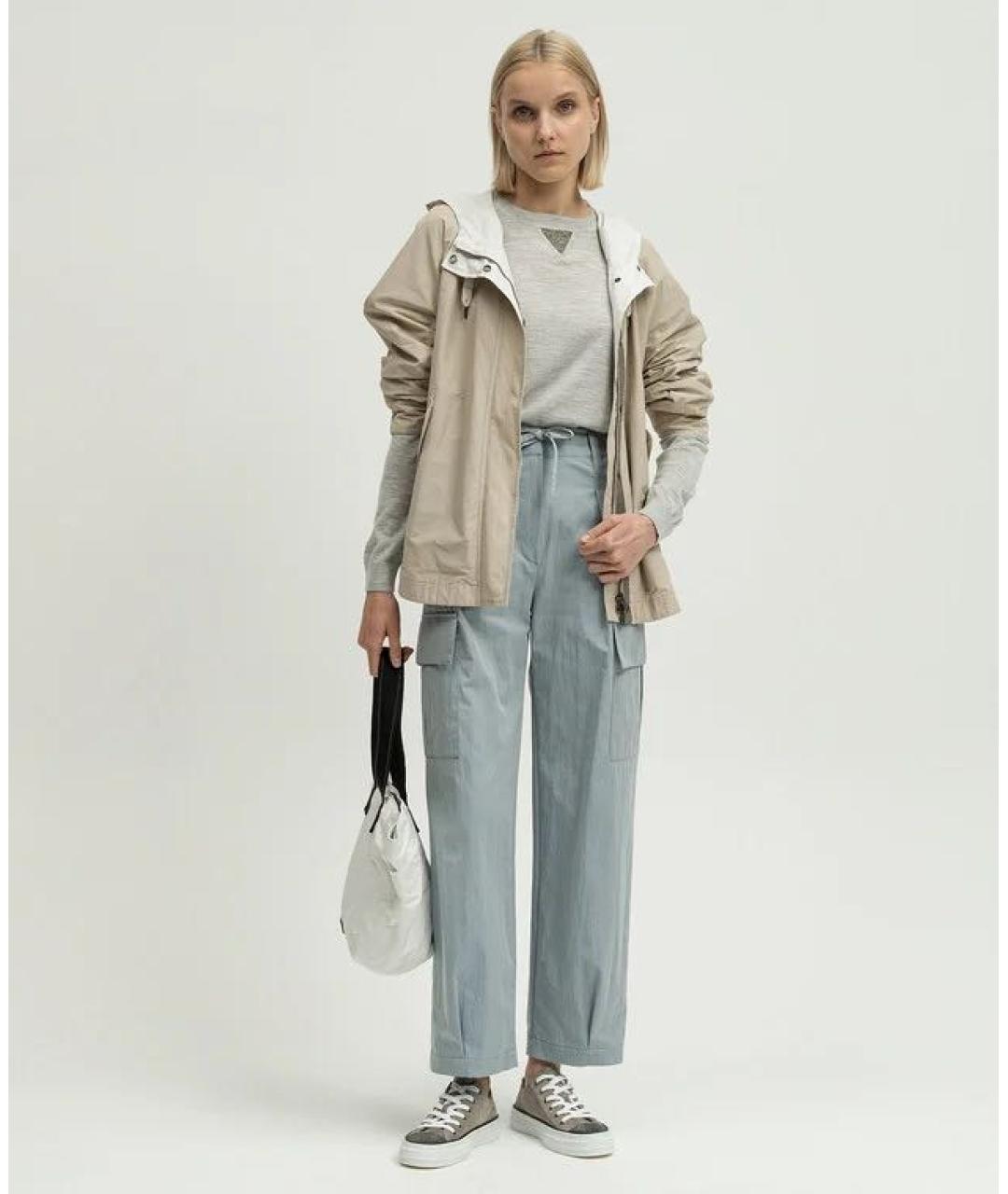 BRUNELLO CUCINELLI Голубые хлопковые прямые брюки, фото 2