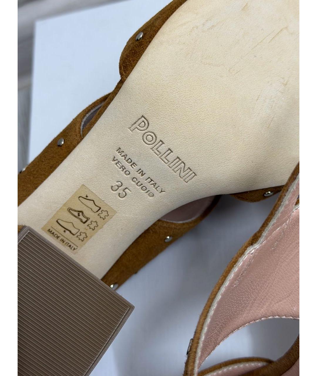 POLLINI Коричневые замшевые босоножки, фото 8