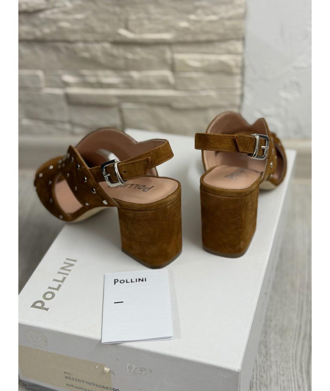 POLLINI Коричневые замшевые босоножки, фото 4