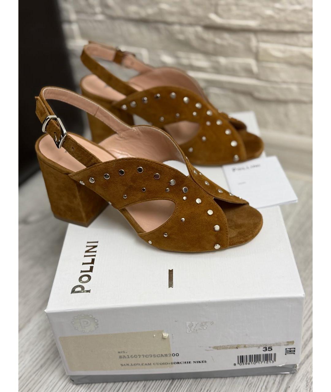 POLLINI Коричневые замшевые босоножки, фото 9
