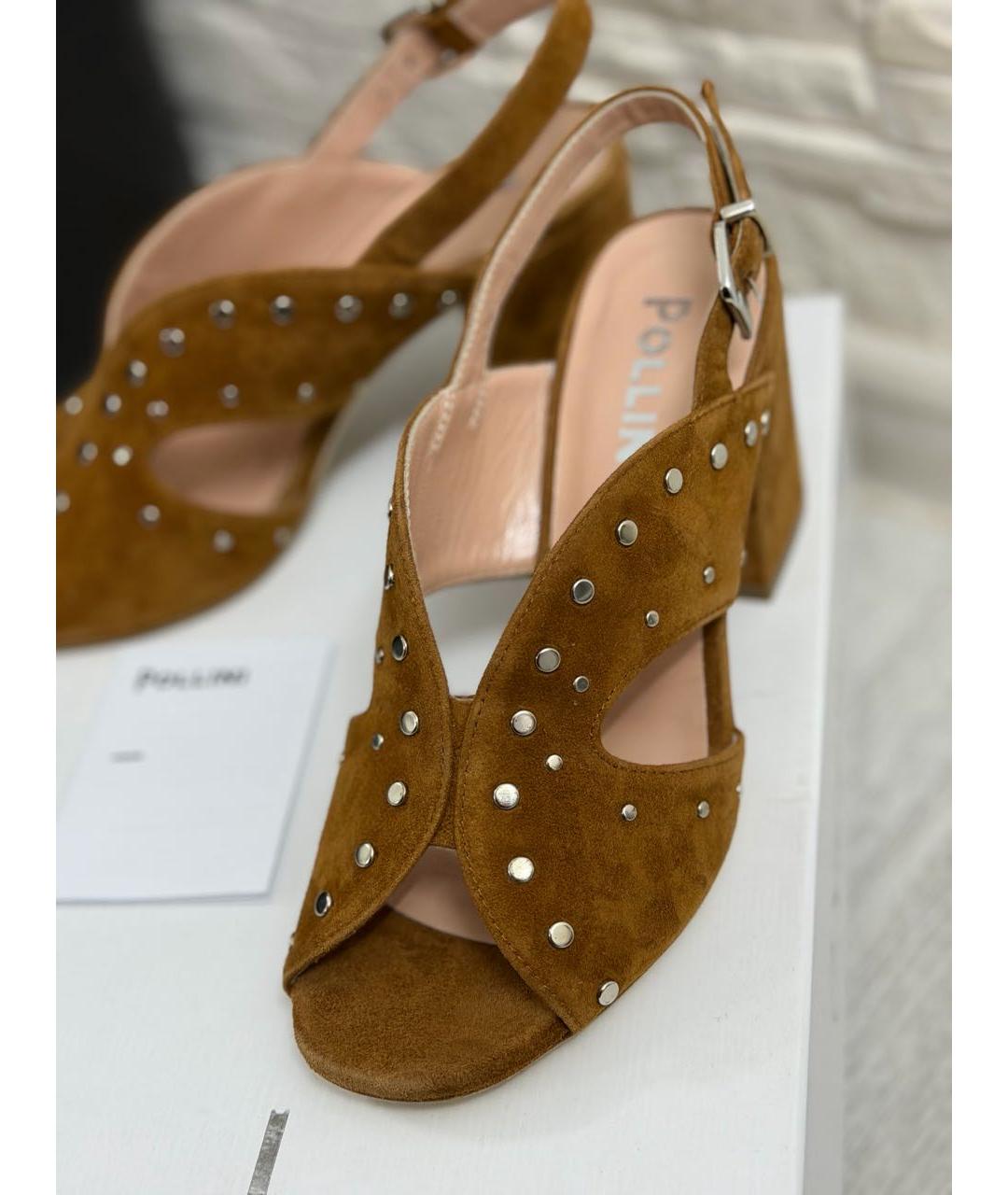 POLLINI Коричневые замшевые босоножки, фото 3