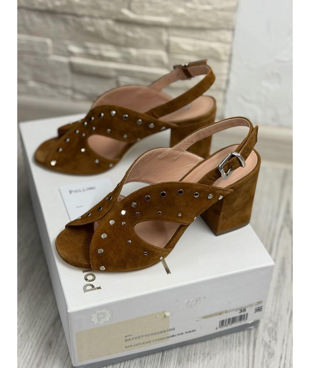 POLLINI Коричневые замшевые босоножки, фото 6