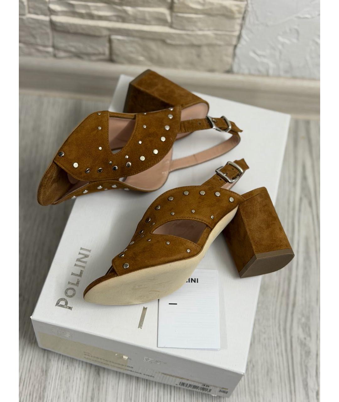POLLINI Коричневые замшевые босоножки, фото 7