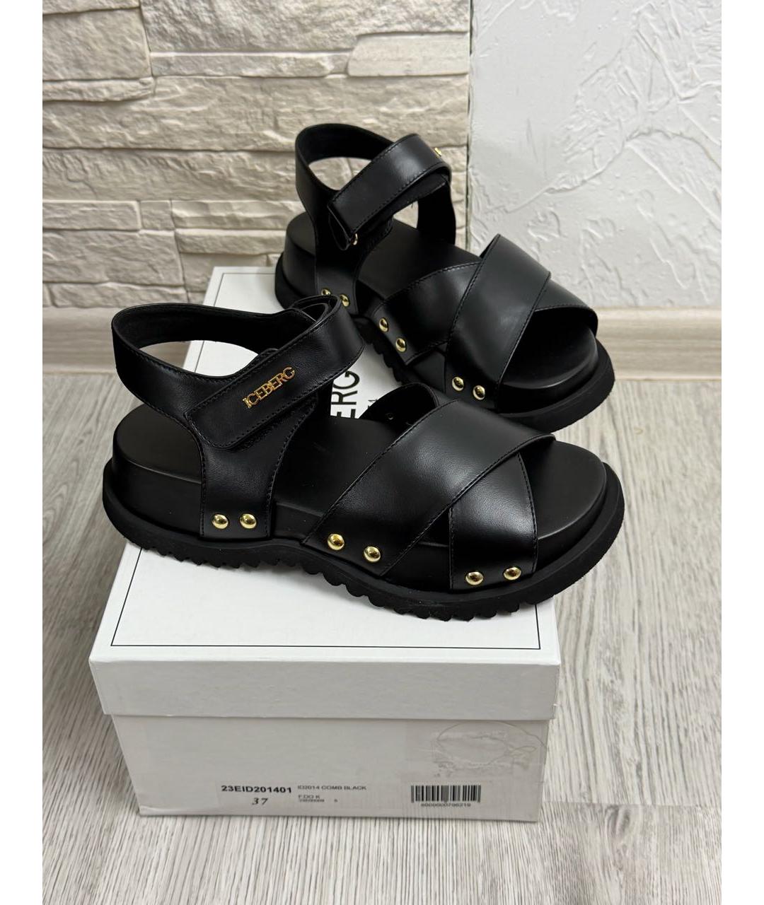 ICEBERG Черные кожаные босоножки, фото 9