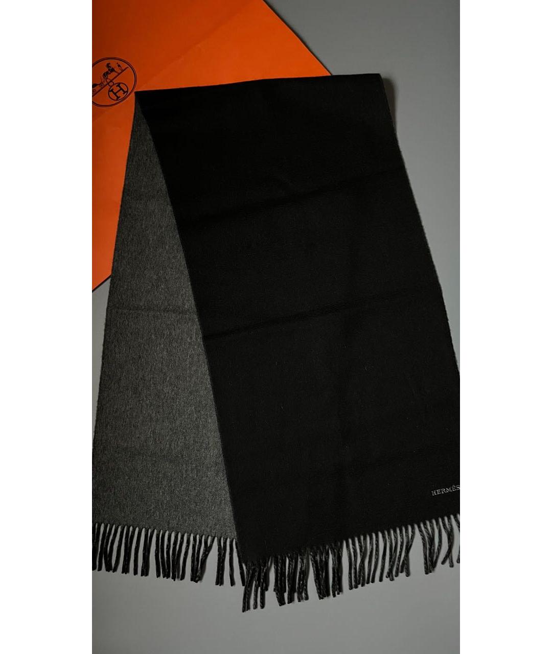 HERMES Черный кашемировый шарф, фото 3
