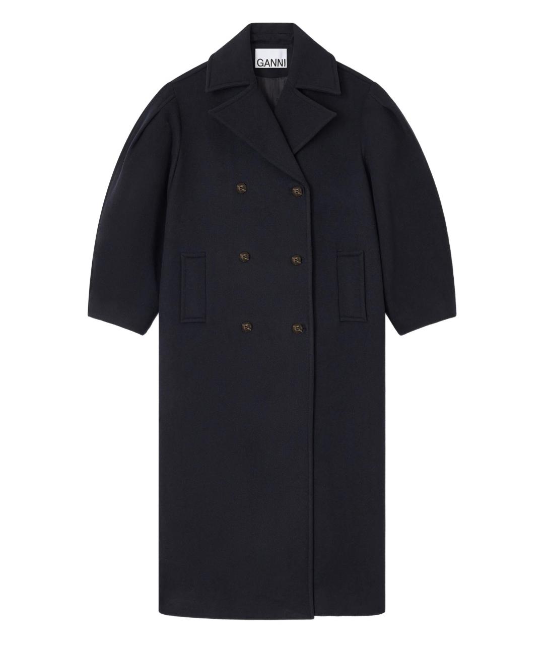 GANNI Синее шерстяное пальто, фото 1