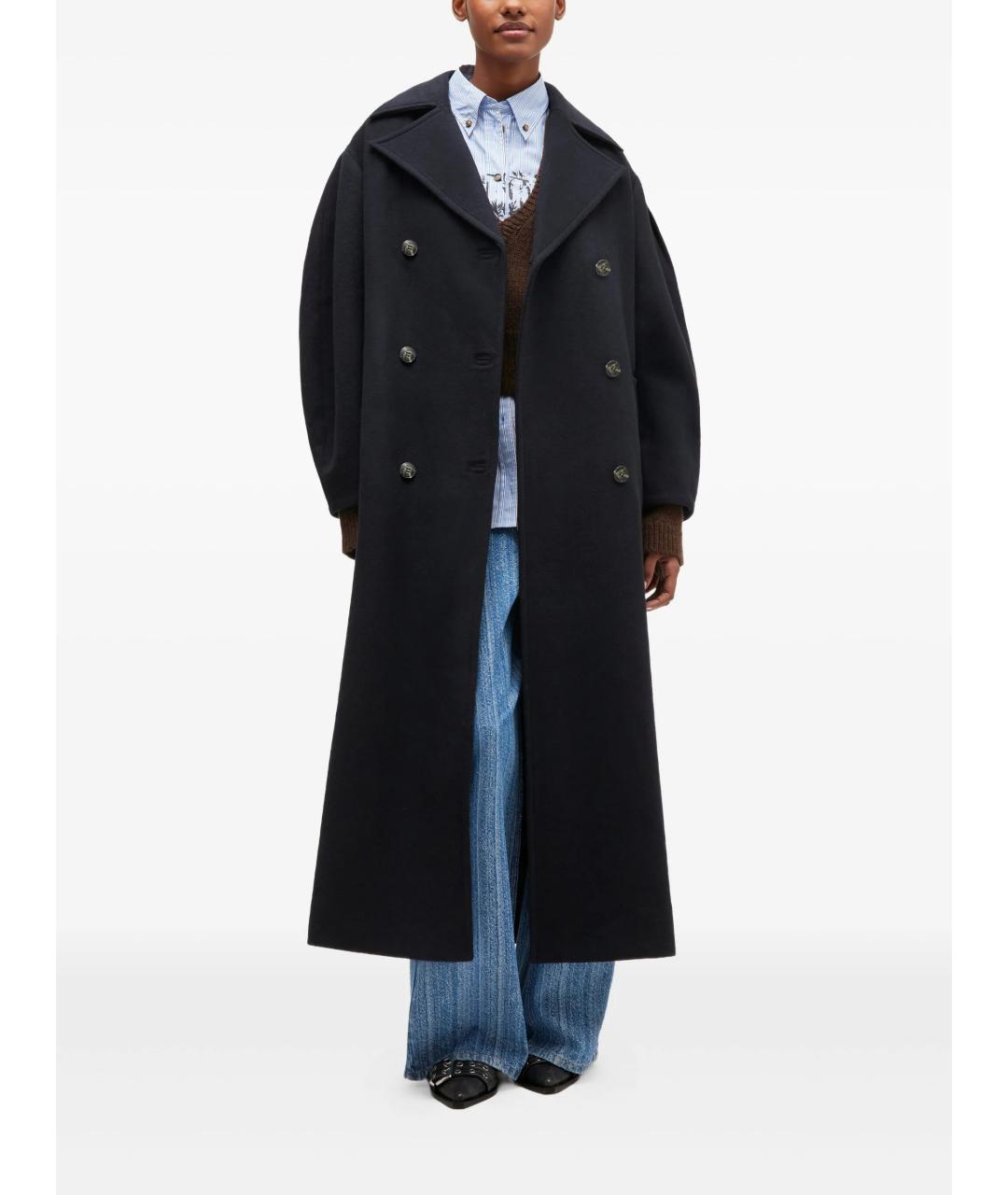 GANNI Синее шерстяное пальто, фото 2