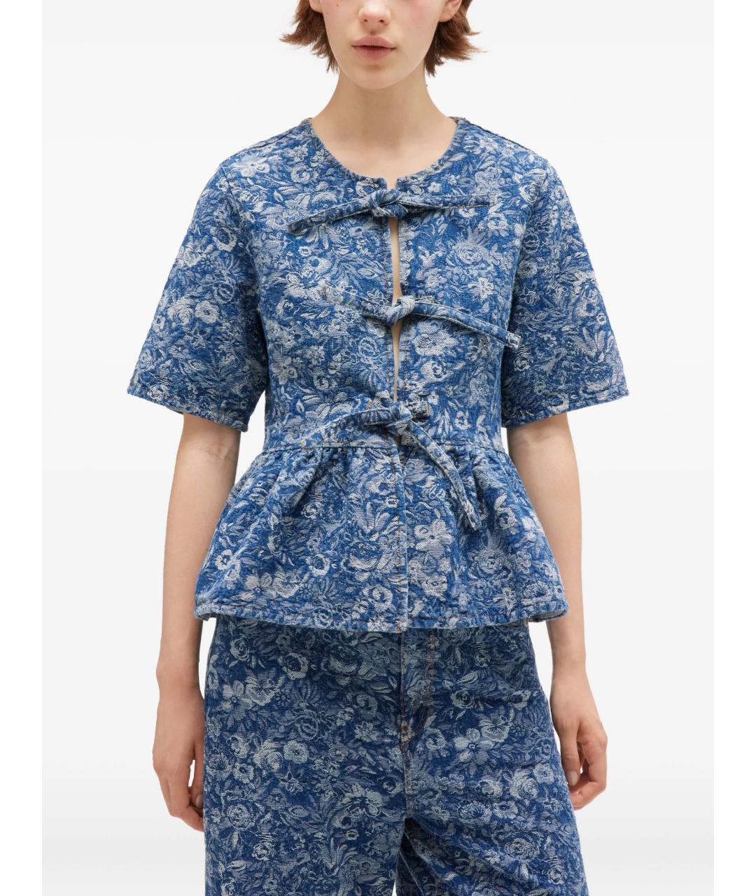 GANNI Синяя хлопковая рубашка, фото 3