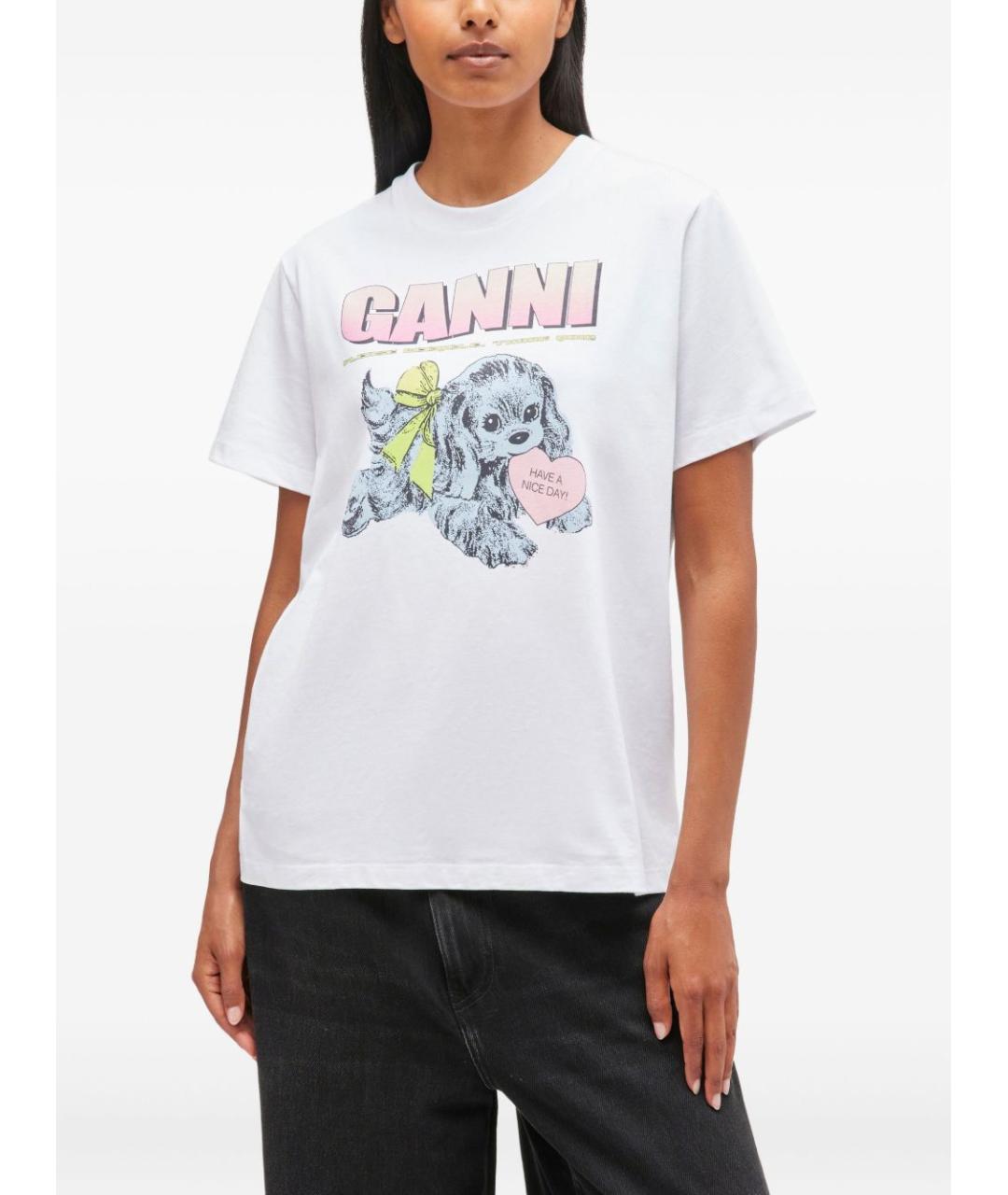 GANNI Белая хлопковая футболка, фото 3