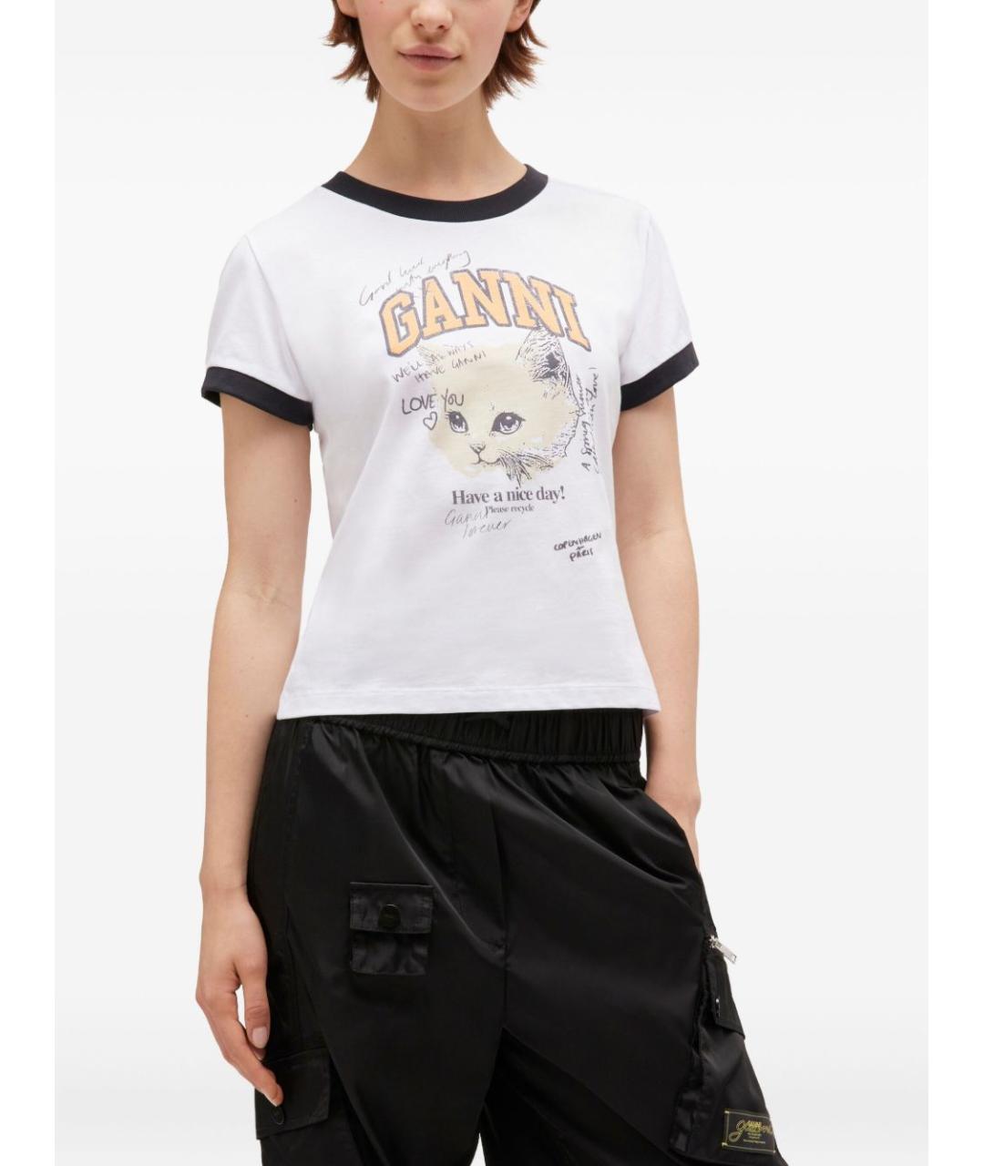 GANNI Белая хлопковая футболка, фото 3
