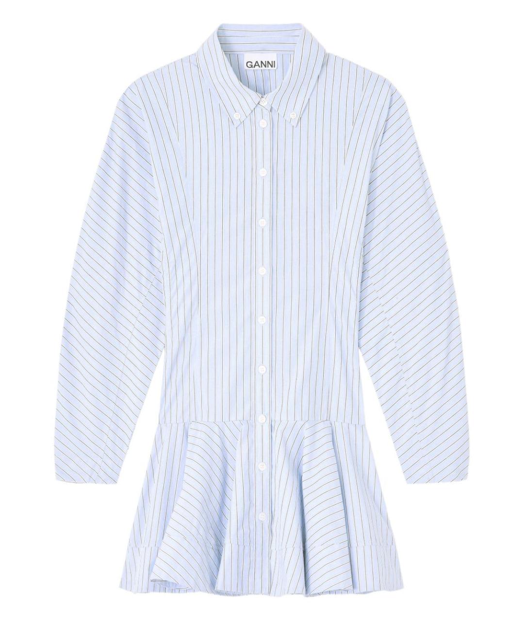 GANNI Голубое хлопковое повседневное платье, фото 1