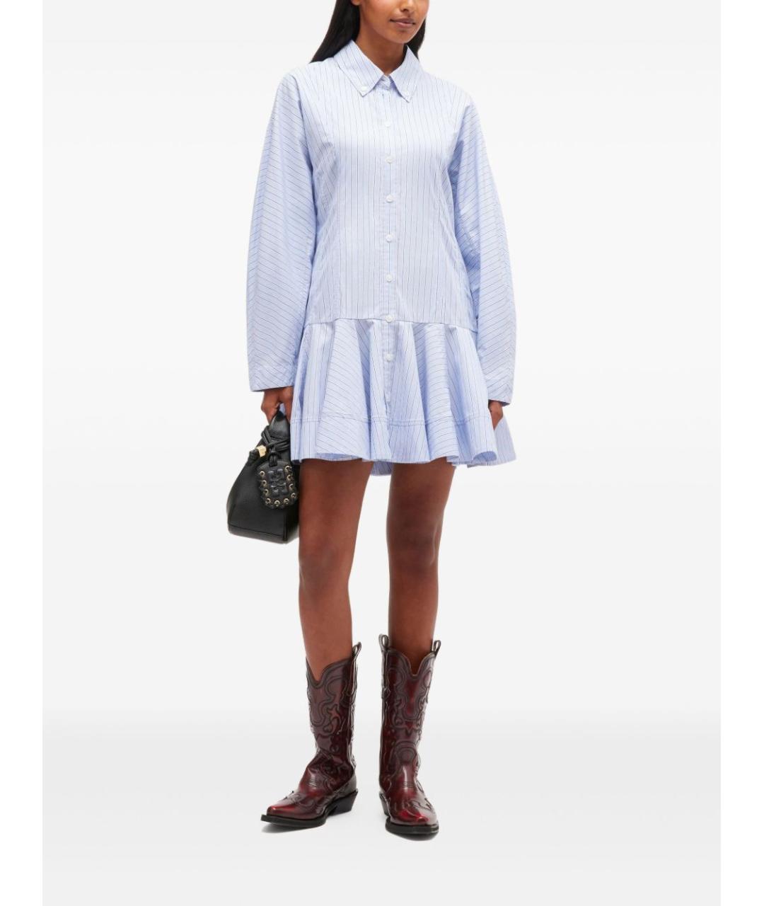 GANNI Голубое хлопковое повседневное платье, фото 2