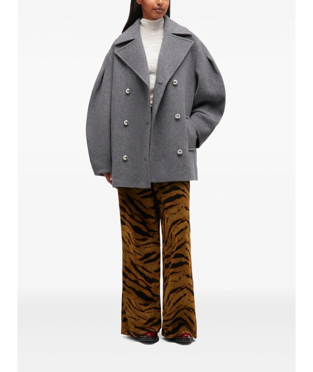 GANNI Серое шерстяное пальто, фото 2