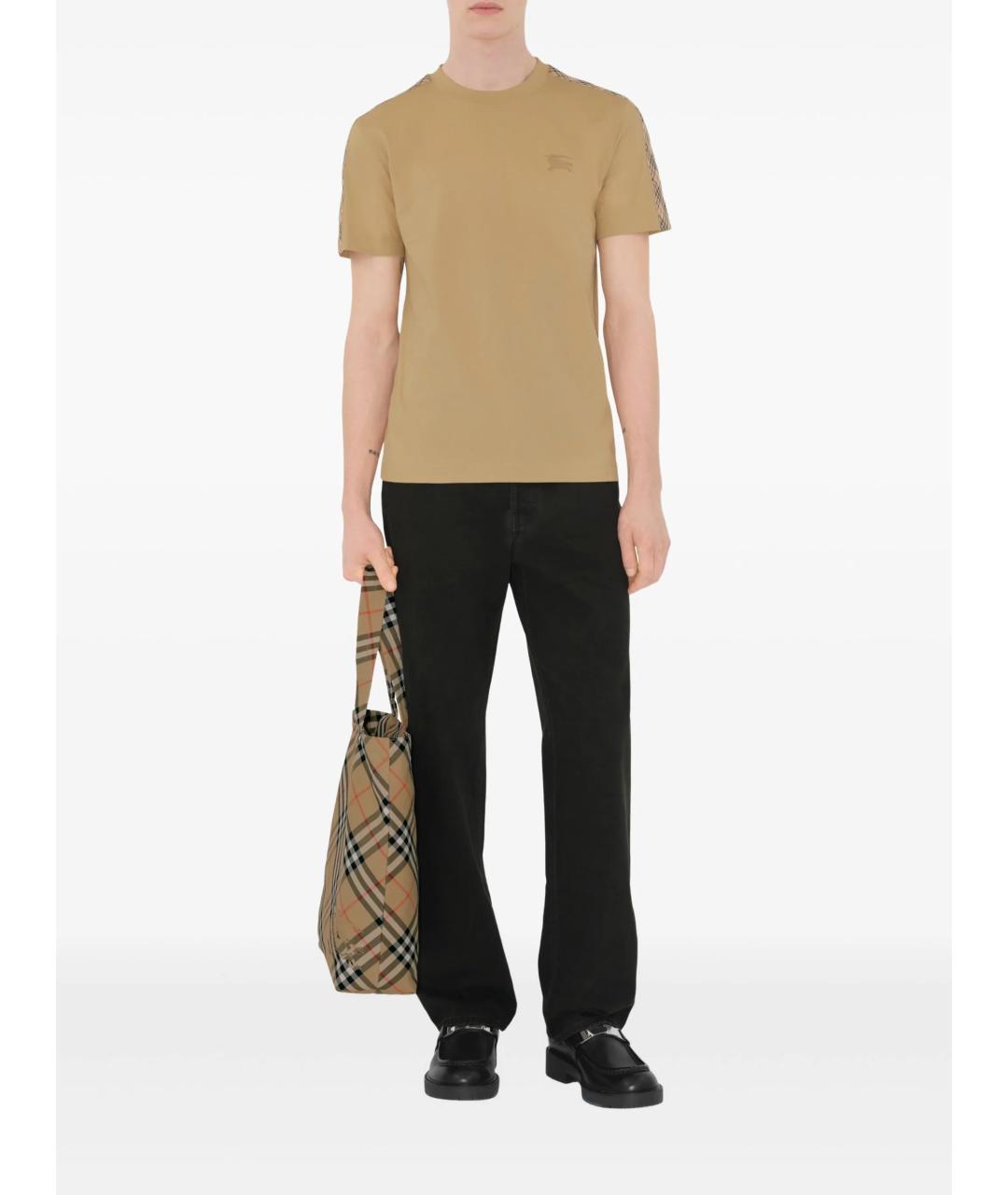 BURBERRY Бежевая хлопковая футболка, фото 2