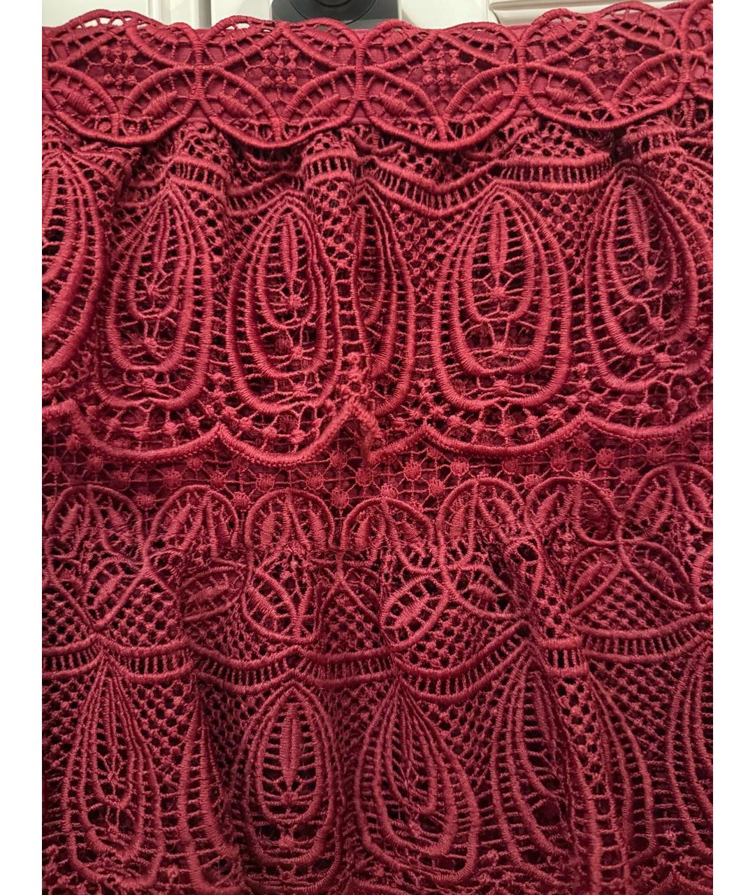 SELF-PORTRAIT Бордовая кружевная юбка мини, фото 4