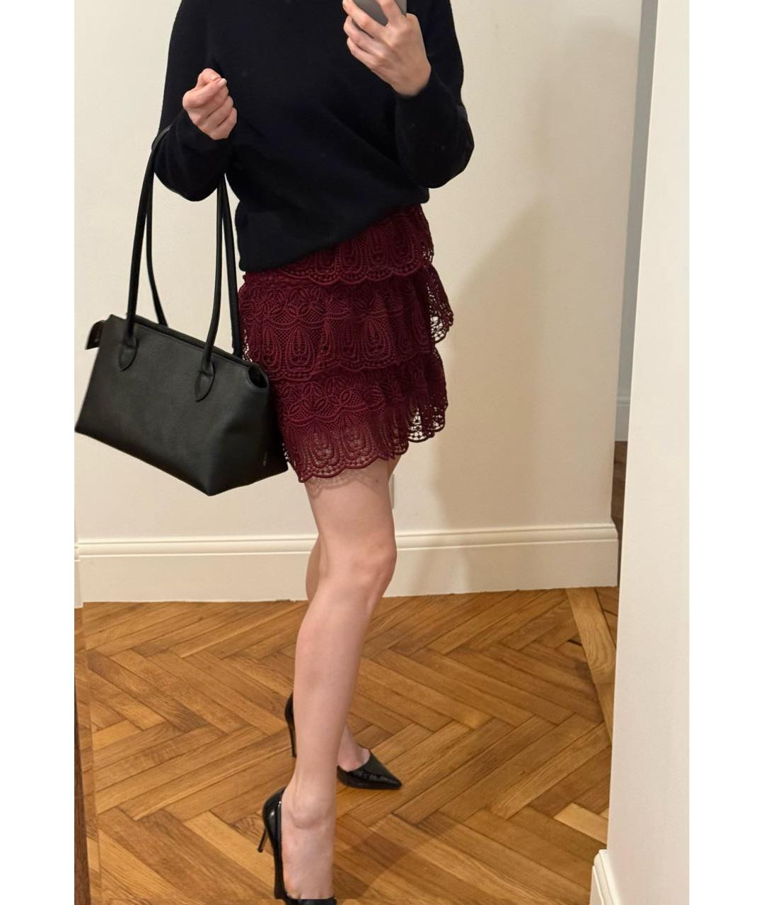 SELF-PORTRAIT Бордовая кружевная юбка мини, фото 5