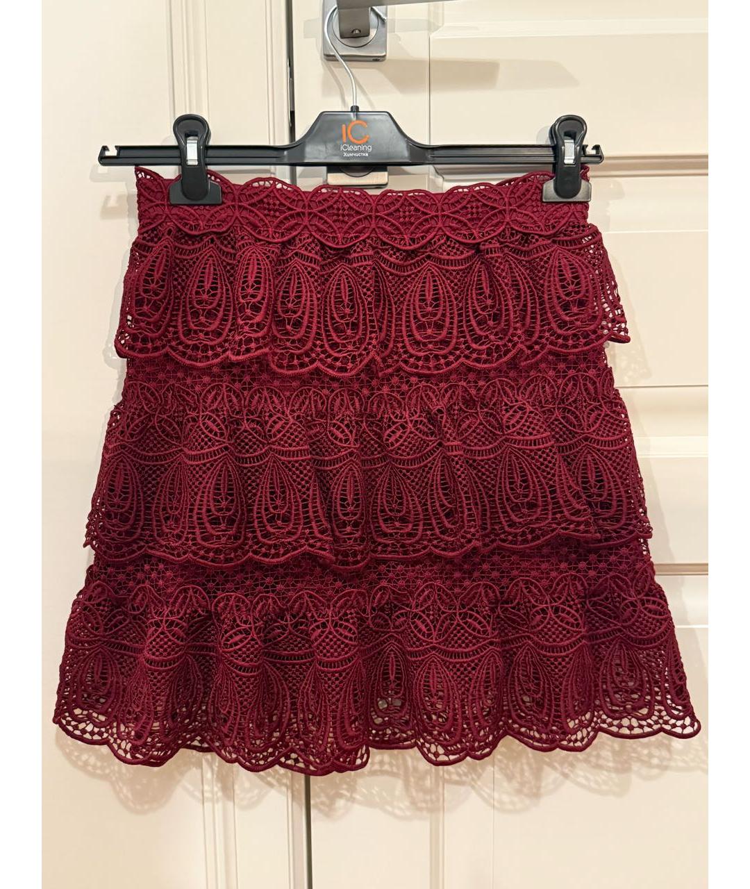 SELF-PORTRAIT Бордовая кружевная юбка мини, фото 7